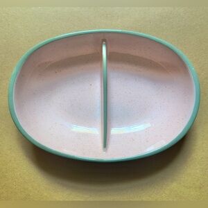 Harkerware MCM Stoneware Divided Serving Bowl Gray and Pink Speckled Made in USA